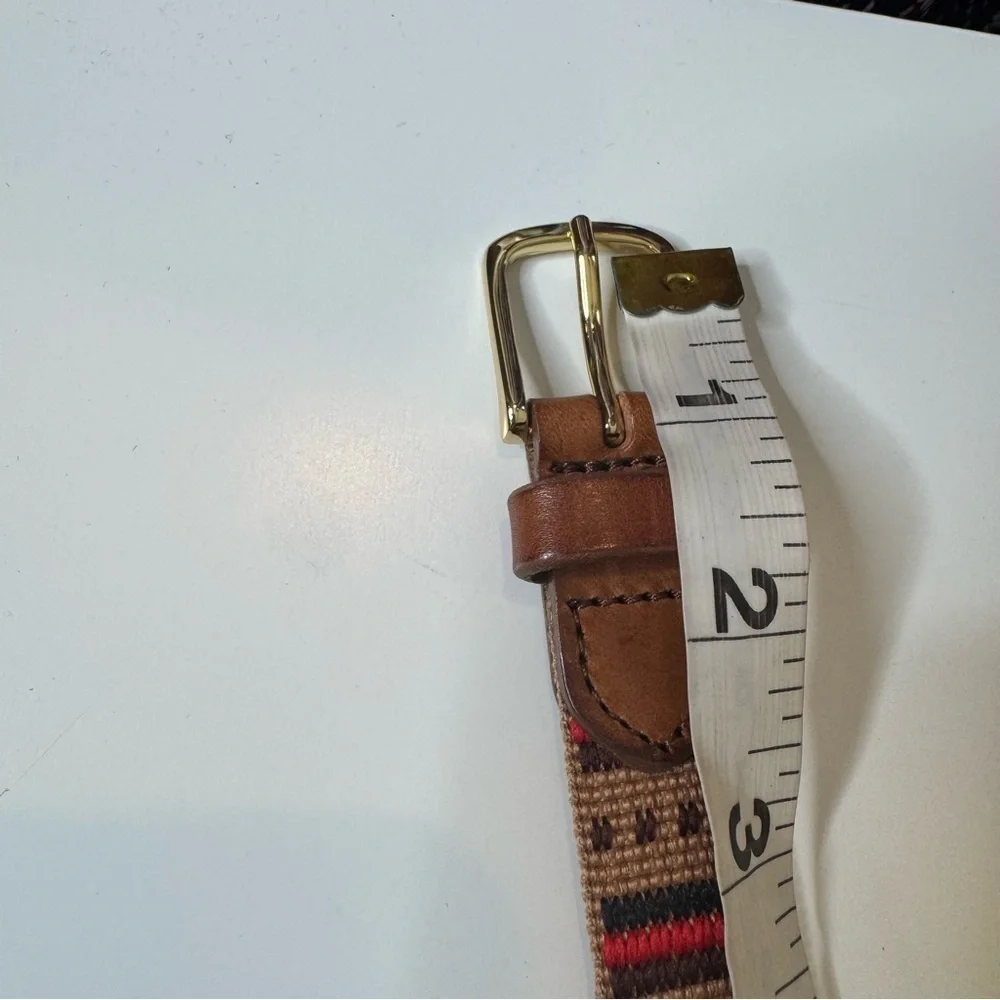 J CREW woven tapestry leather belt, Tan, Black, Red Southwestern Style size XS